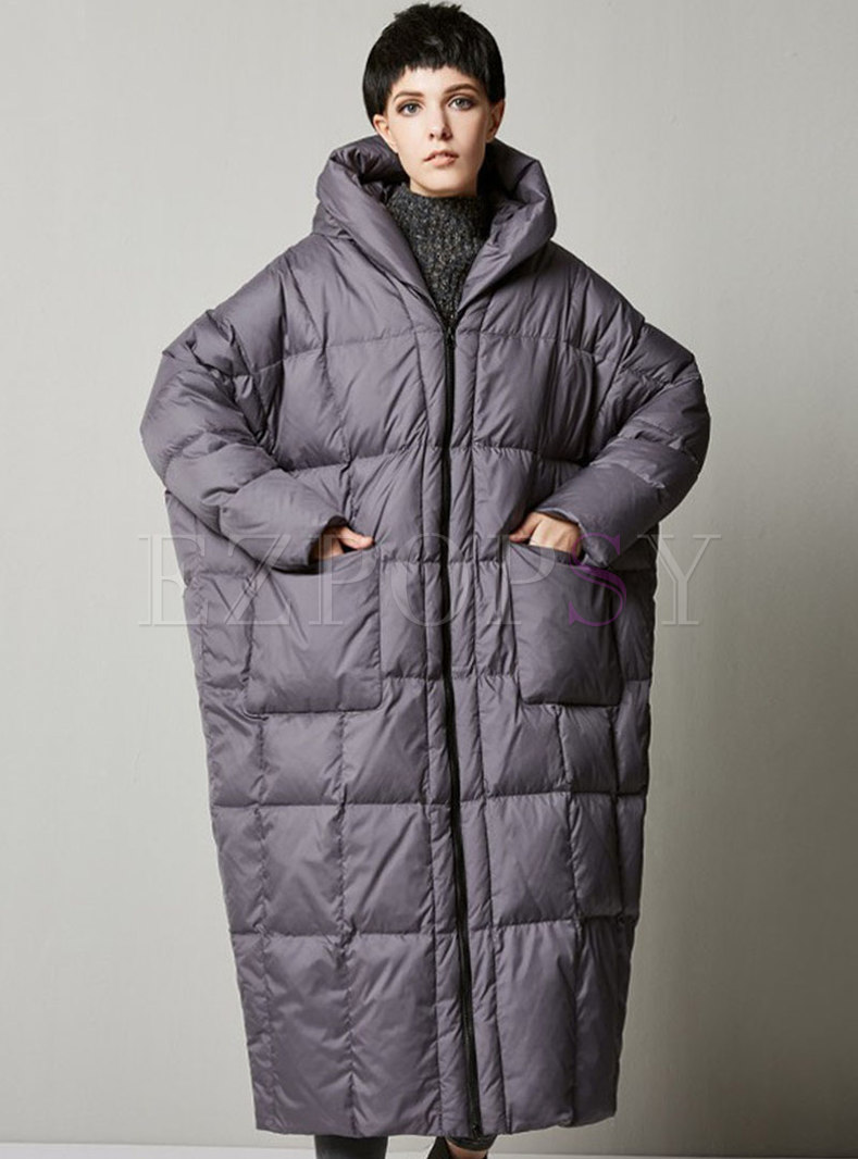 Hooded Straight Plus Size Long Puffer Coat
