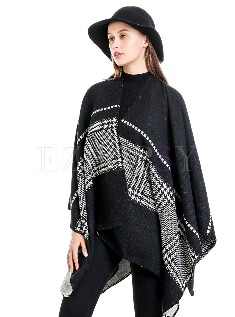 Houndstooth Faux Cashmere Winter Shawl Scarf