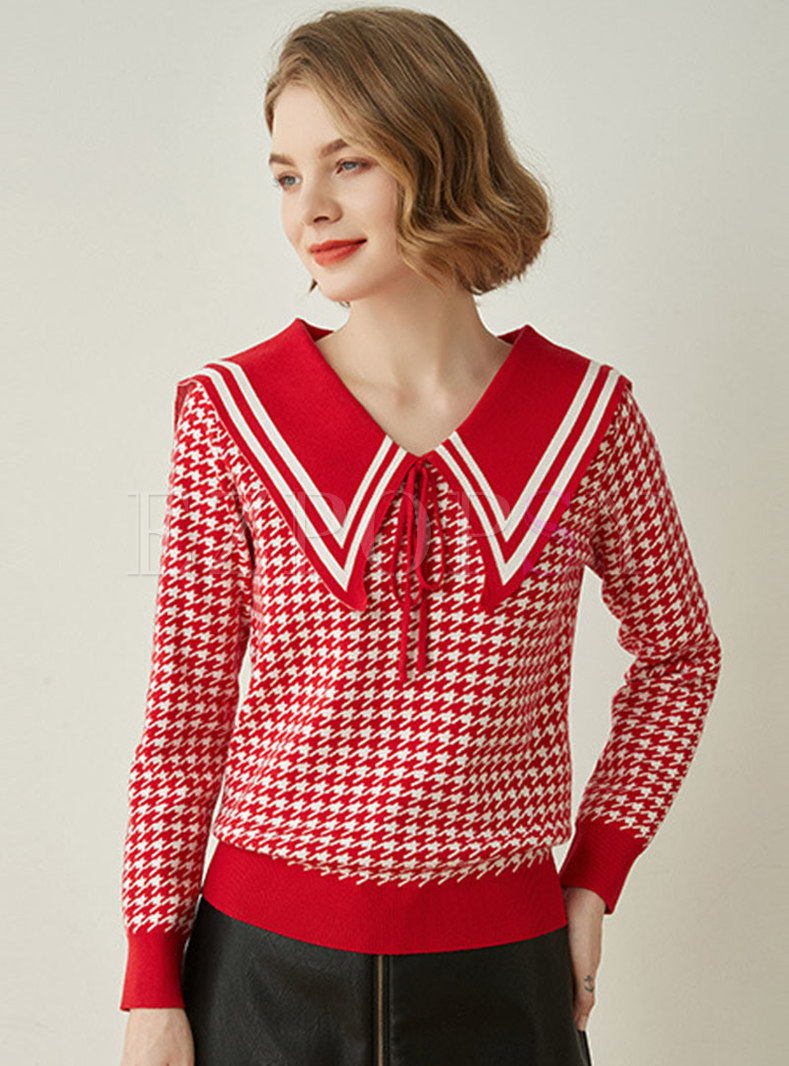 Color-blocked Houndstooth Pullover Sweater