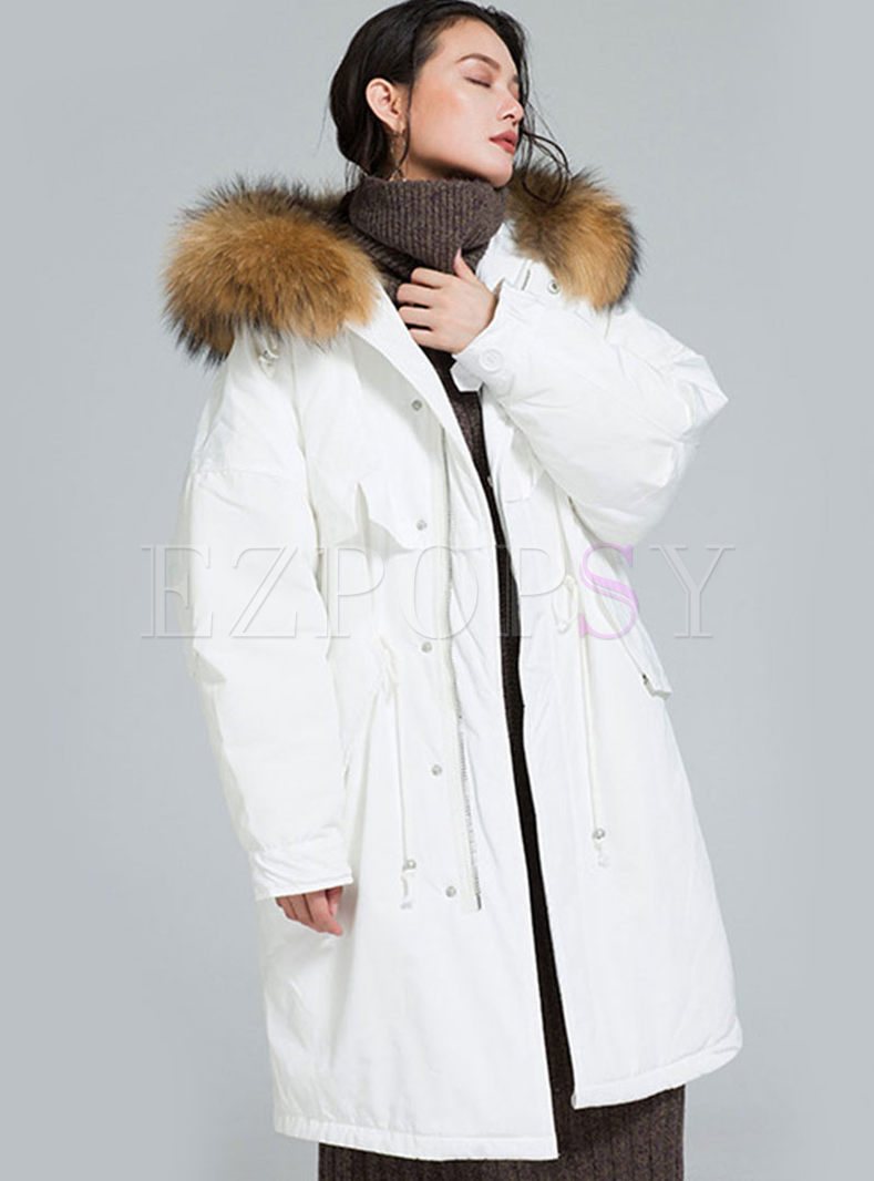 Fur Collar Hooded Straight Down Coat