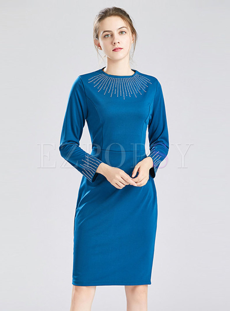Long Sleeve Ruched Knee-length Bodycon Dress