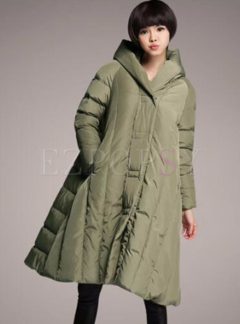 Plus Size Hooded Long Straight Down Coat