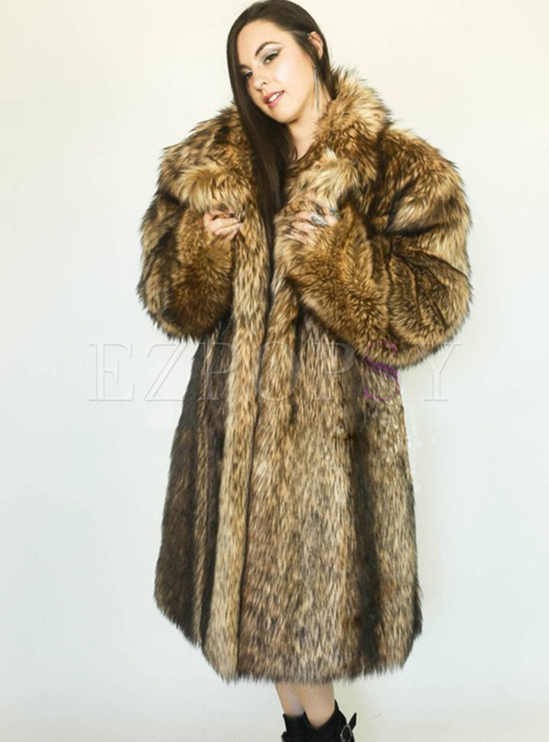 Outwear | Fur & Shearling Coats | Lapel Straight Long Faux Fur Coat