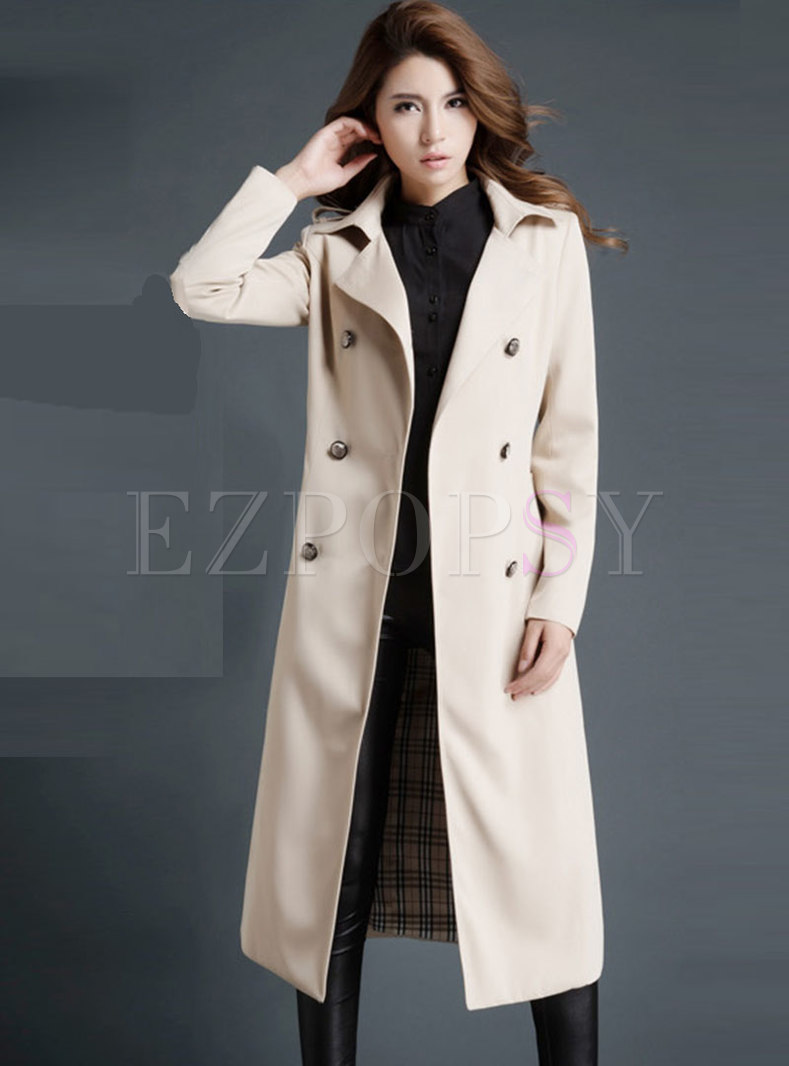 Lapel Double-breasted Long Trench Coat