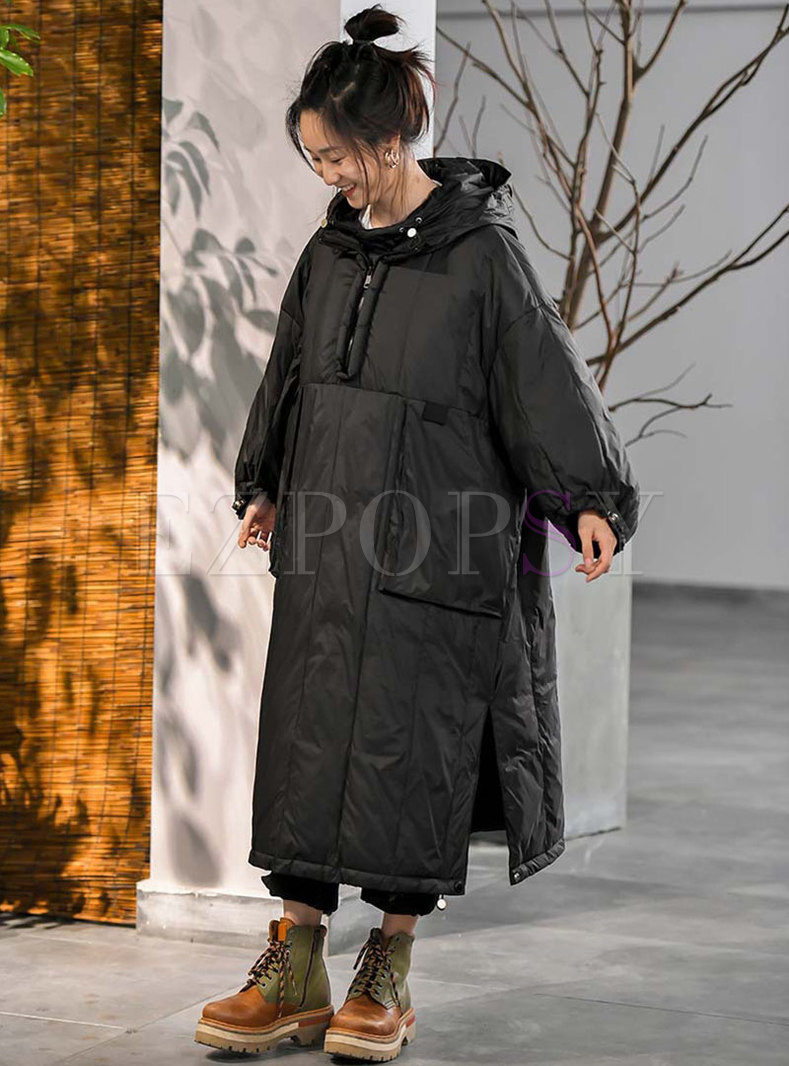 Hooded Straight Pullover Long Down Coat