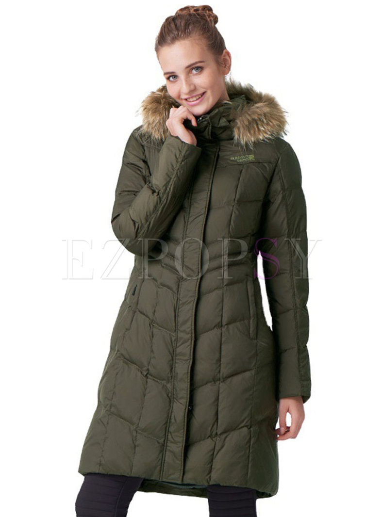 Faux Fur Hooded Mid-length Down Coat