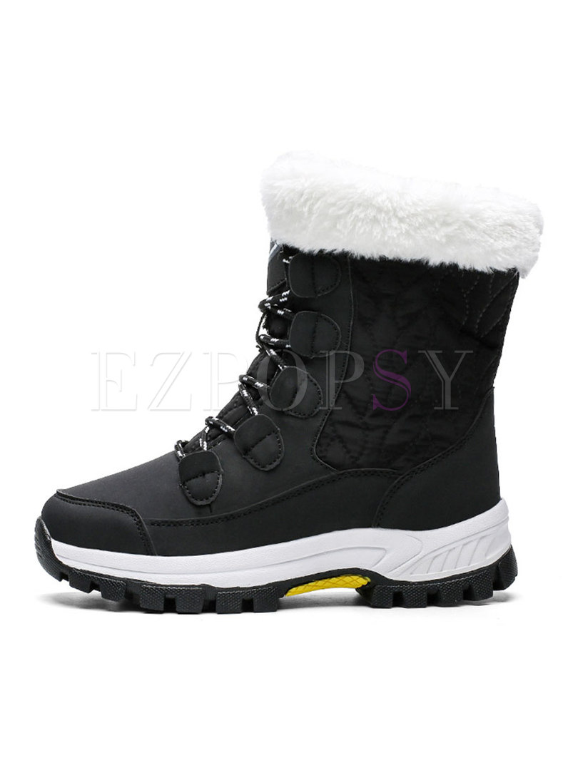 Shoes | Shoes | Plush Patchwork Rounded Toe Short Snow Boots