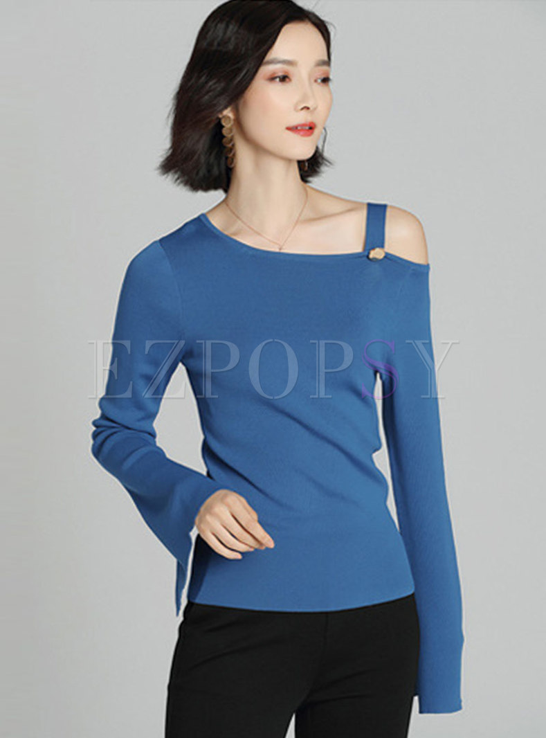 Cold Shoulder Flare Sleeve Pullover Sweater