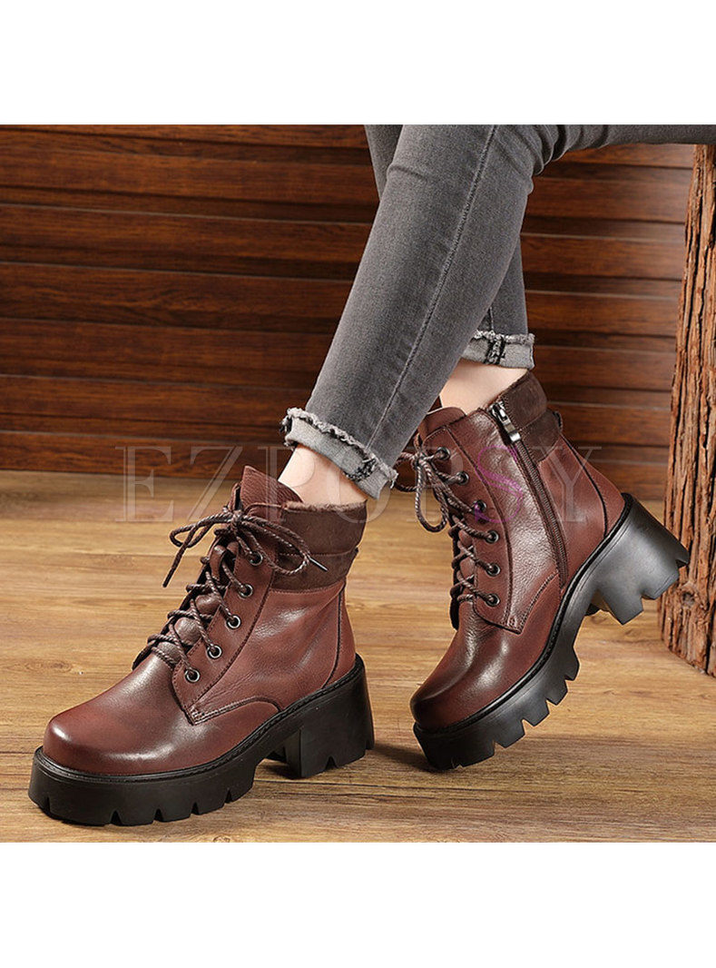 Retro Lace-up Block Heel Ankle Boots