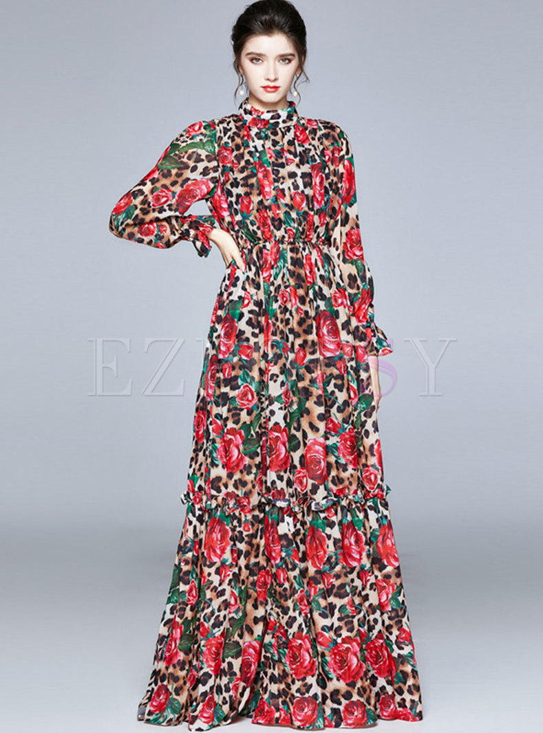 Dresses | Maxi Dresses | Mock Neck Leopard Print Party Maxi Dress