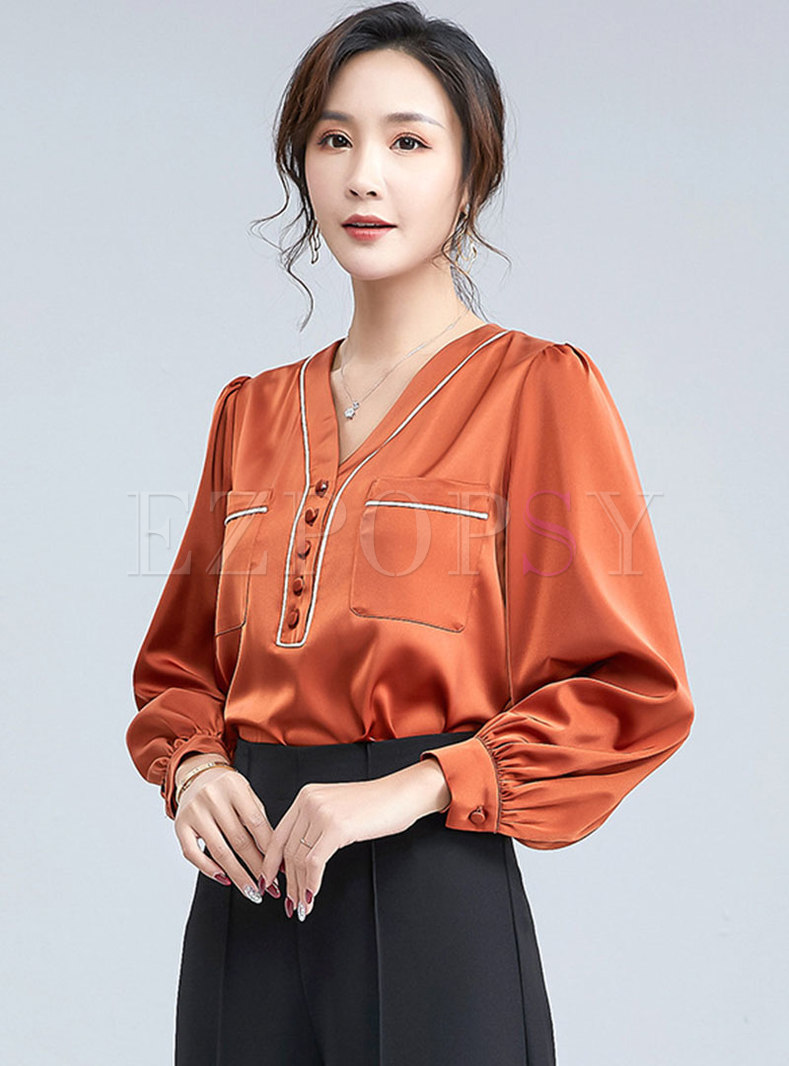 Tops | Blouses | Lantern Sleeve Pullover Chiffon Blouse