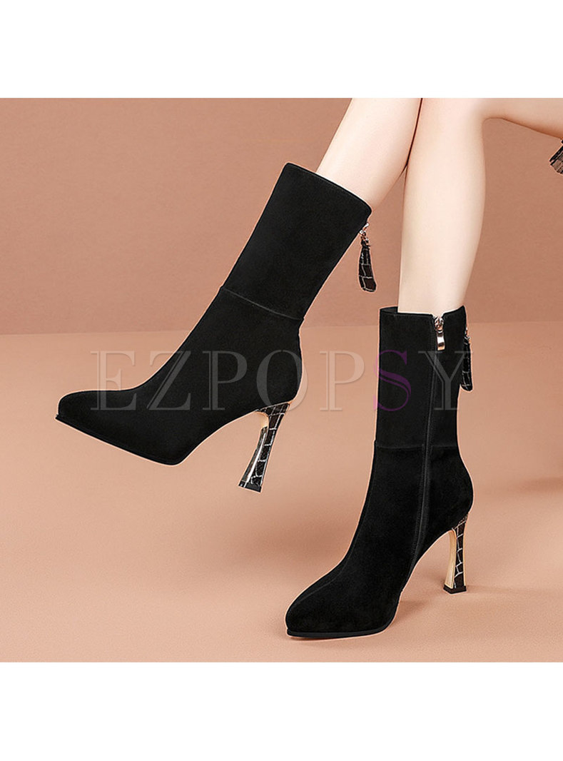 Pointed Toe High Heel Mid-calf Boots