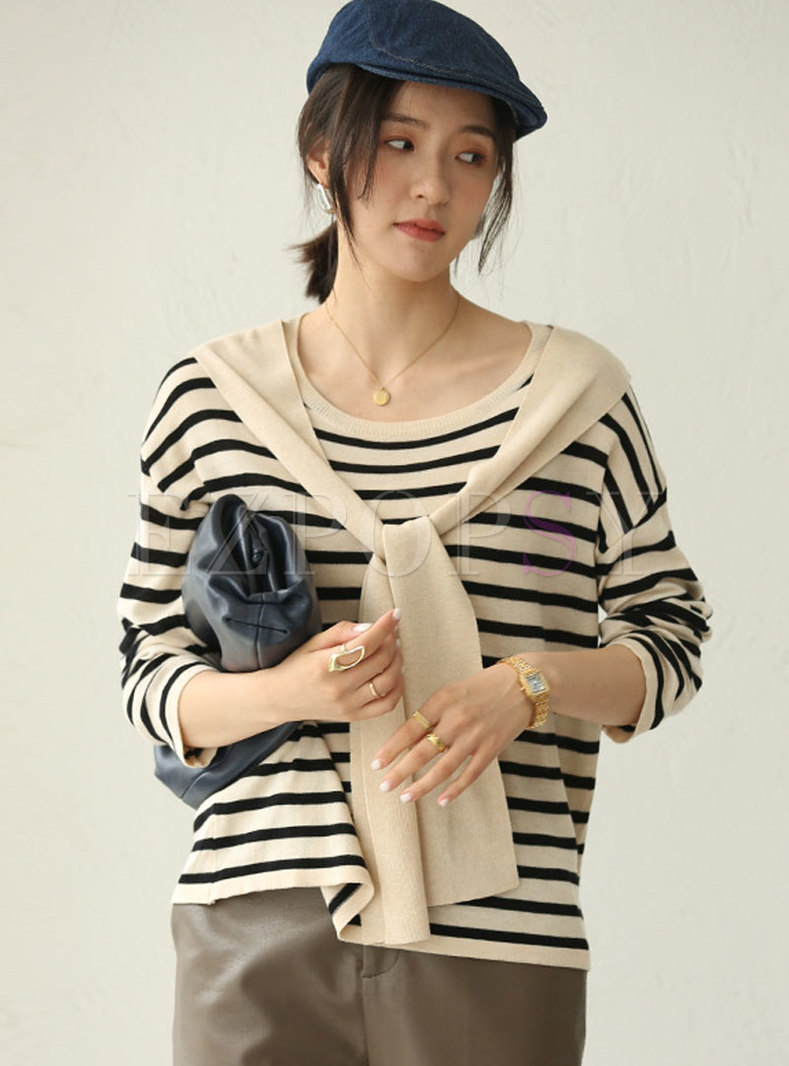 Striped Patchwork Pullover Loose Sweater