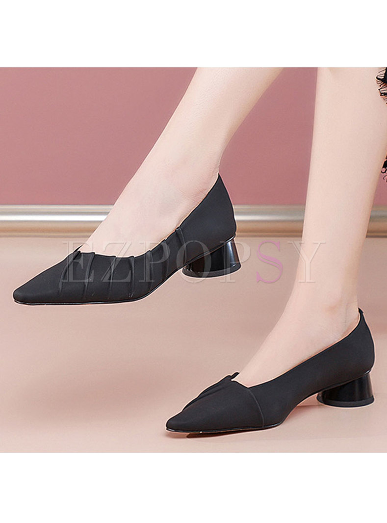 Pointed Toe Low-fronted Block Heel Shoes