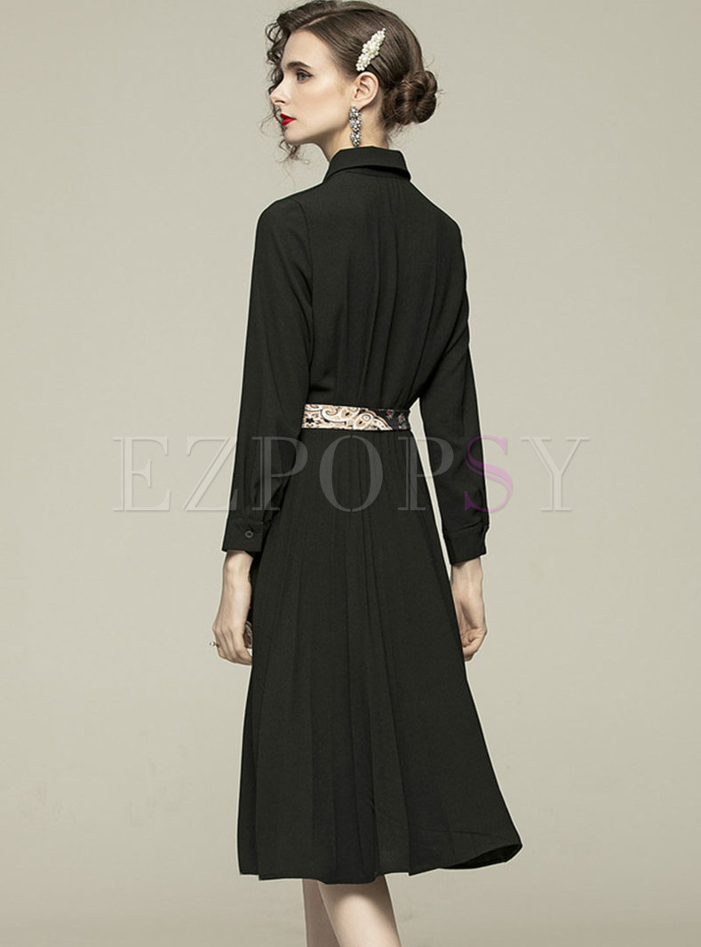 Dresses | Skater Dresses | Black Print Patchwork A Line Below Knee Dress