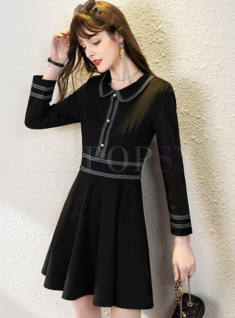 Black High Waisted A Line Mini Dress