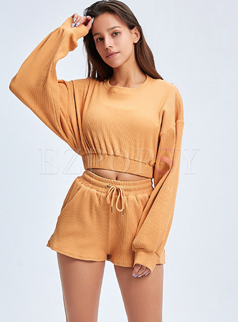 Long Sleeve Pullover High Waisted Short Tracksuit