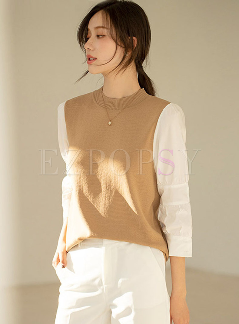 Color-blocked Patchwork Pullover Sweater