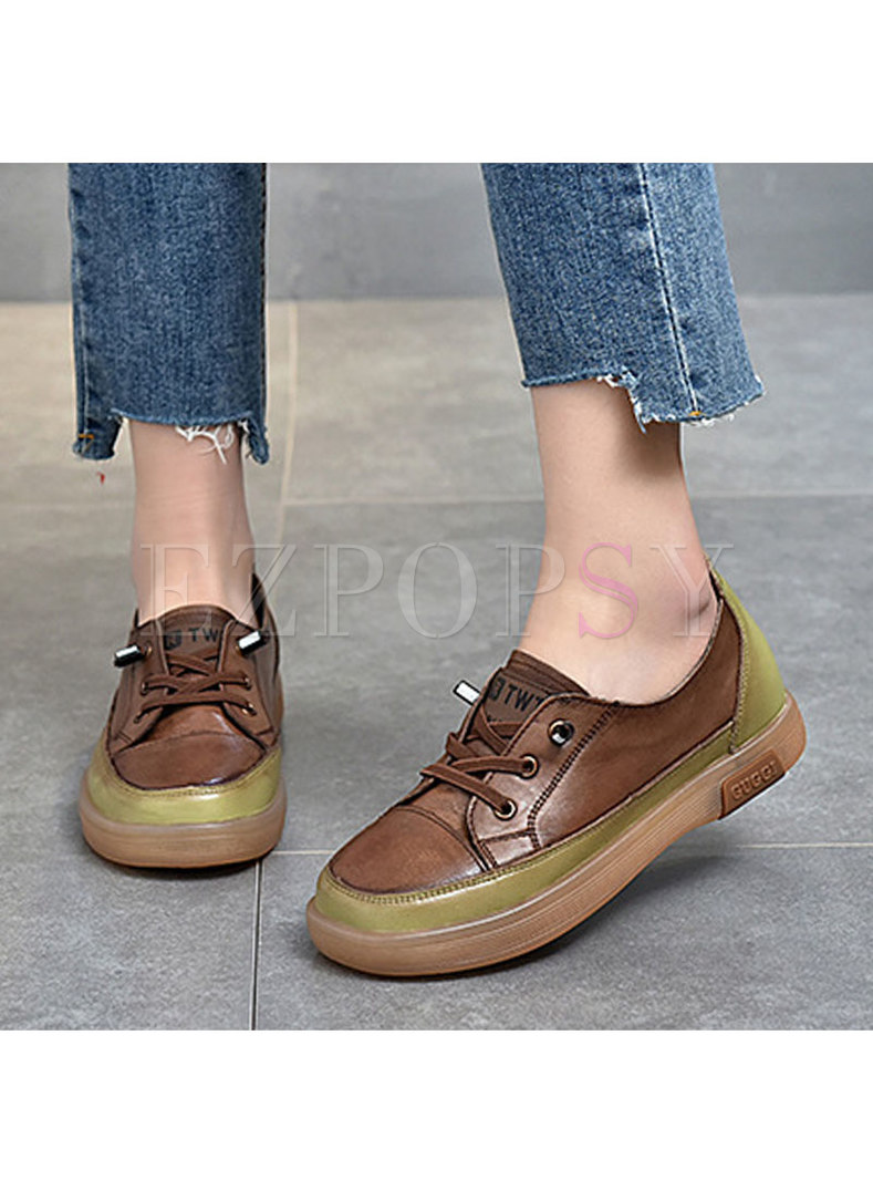 Rounded Toe Color-blocked Lace-up Loafers