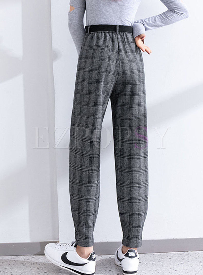 Pants | Pants | High Waisted Plaid Casual Ankle-tied Pants