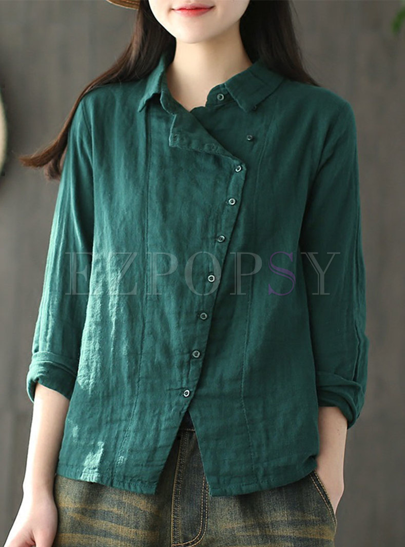 Retro Turn Down Collar Single-breasted Blouse