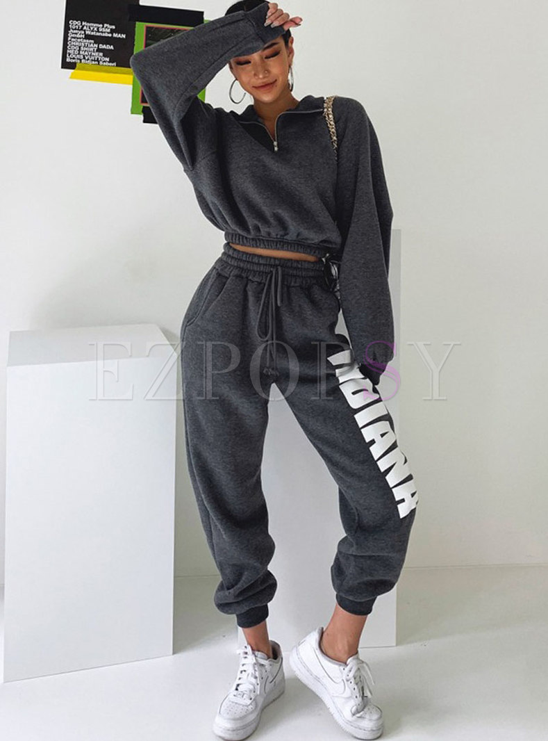 Two-piece Outfits | Two-piece Outfits | Long Sleeve Letter Print Sweat ...