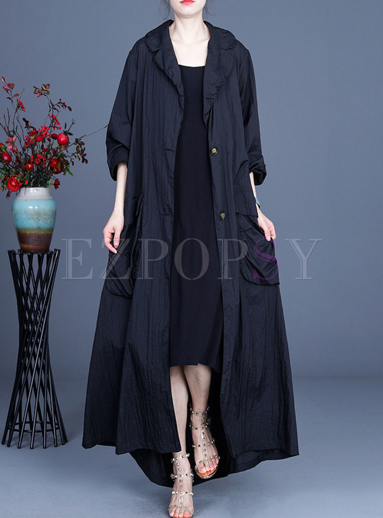 Casual Plus Size Straight Long Trench Coat