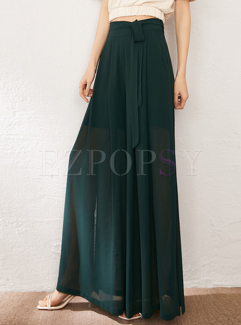 Pants | Pants | Solid High Waisted Slit Chiffon Palazzo Pants