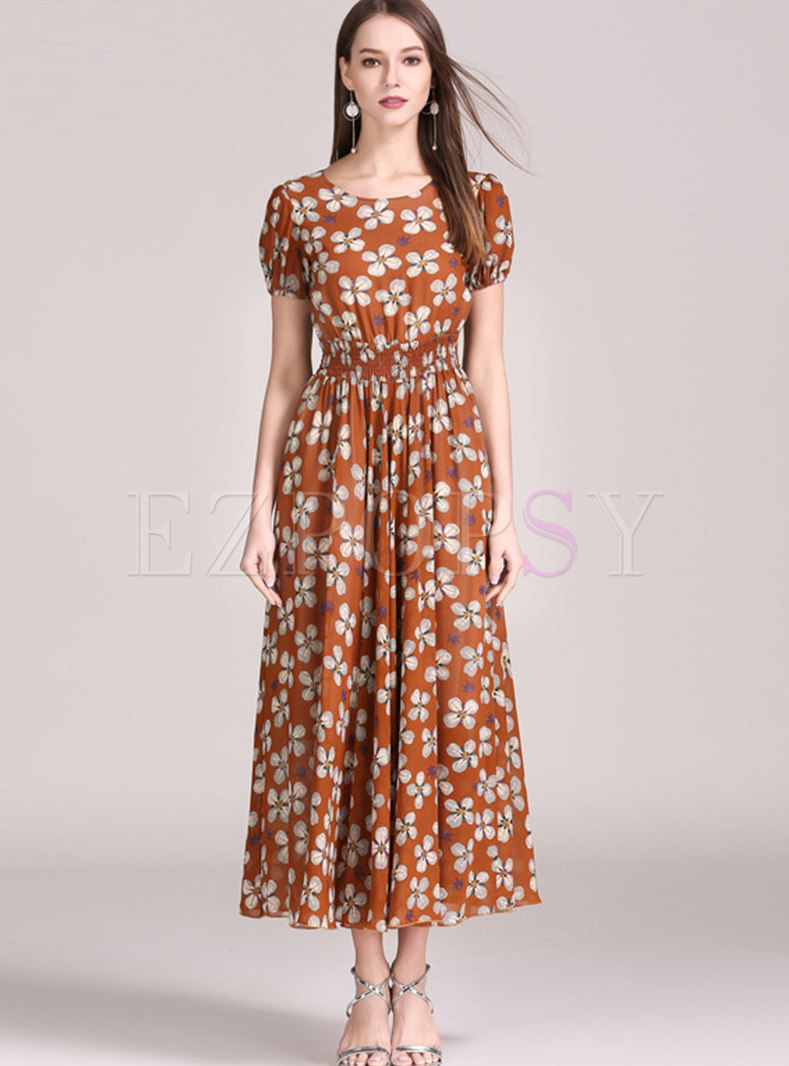 Dresses | Maxi Dresses | Boho Empire Waist Print Chiffon Maxi Dress