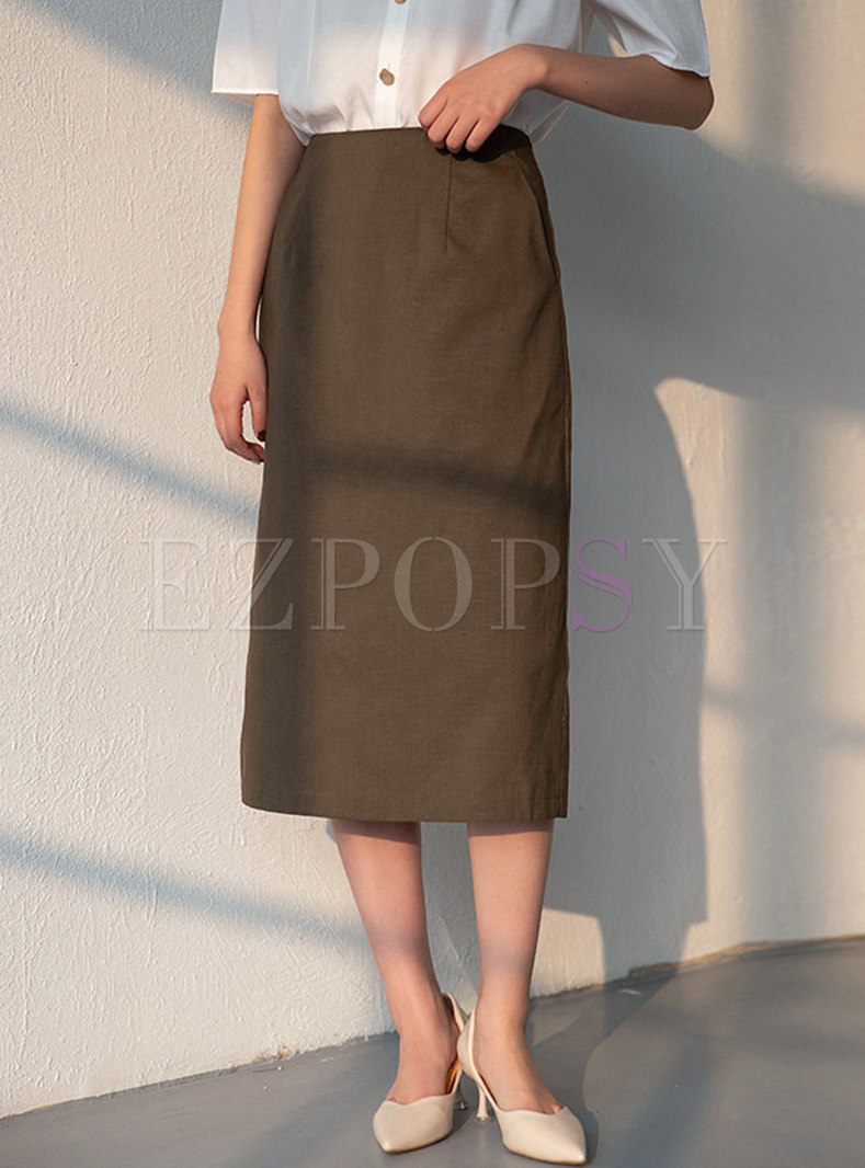 High Waisted Straight Midi Skirt