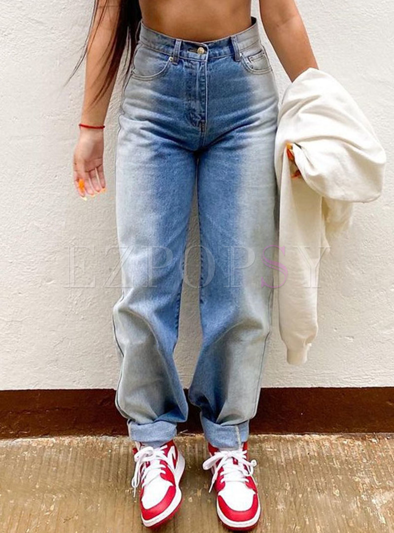 High Waisted Gradient Rough Selvedge Straight Jeans