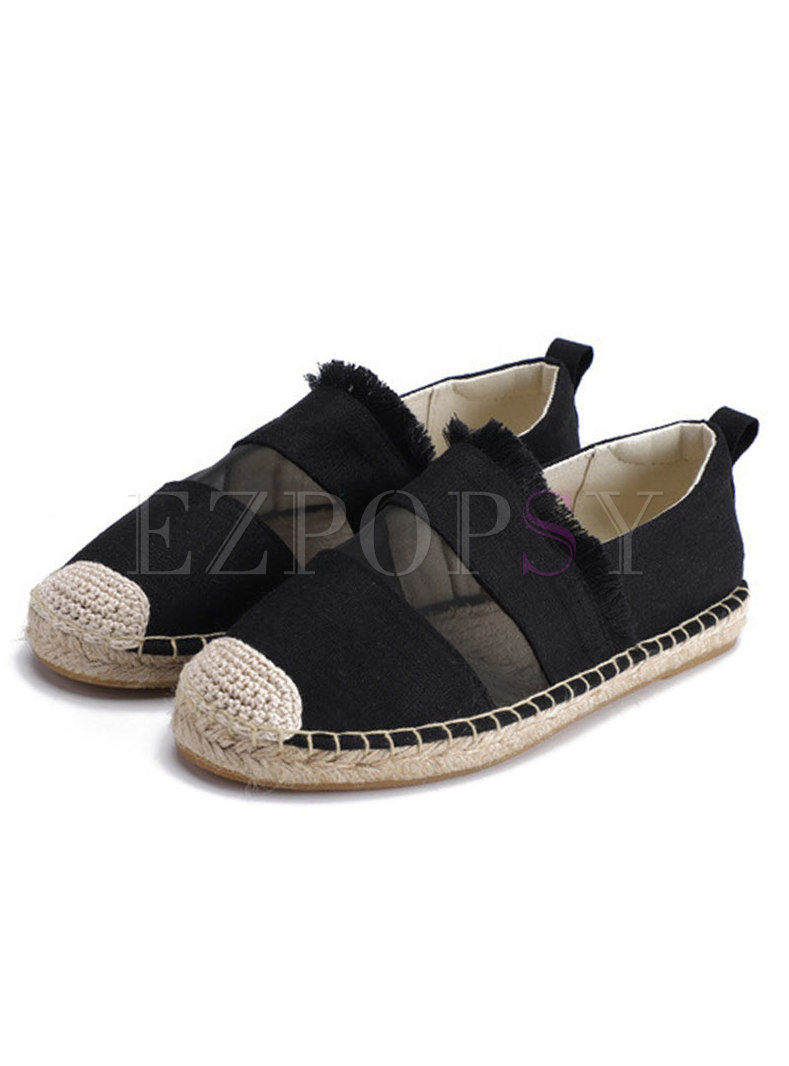 Rounded Toe Mesh Patchwork Flat Espadrilles
