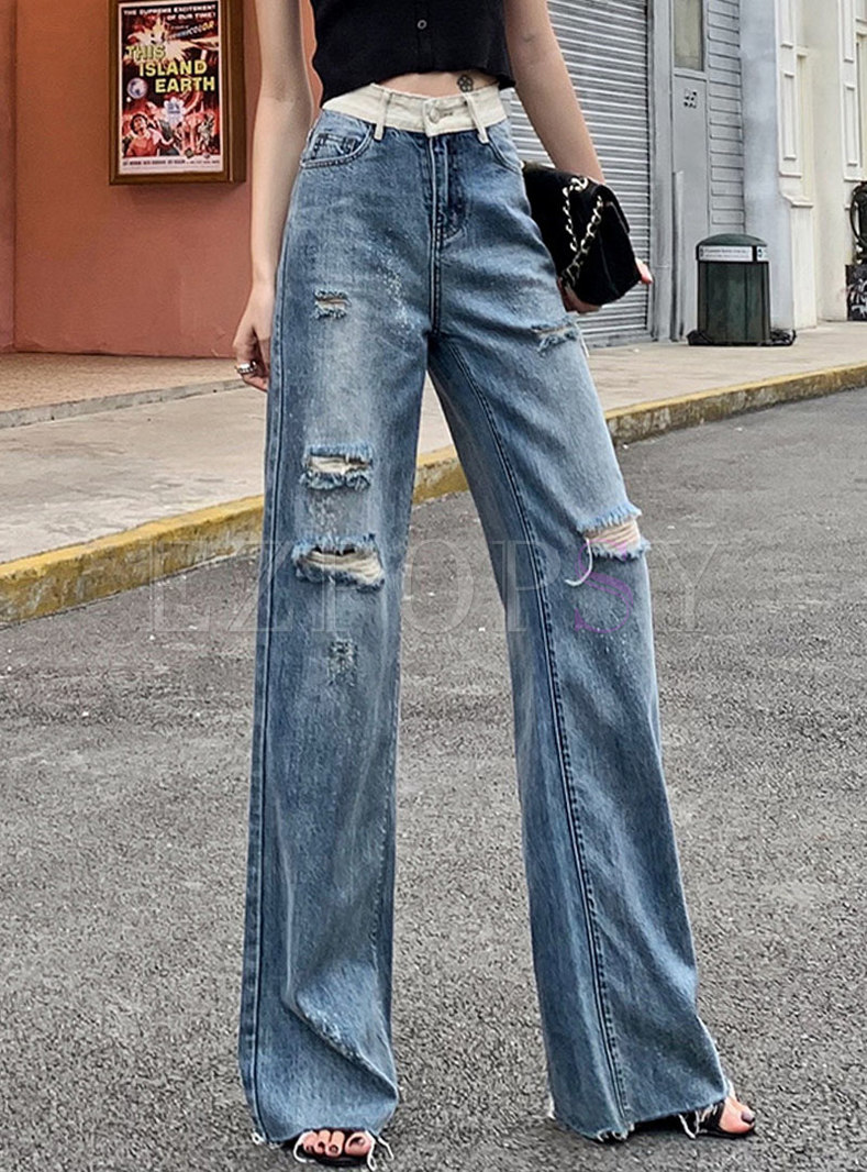 High Waisted Wide Leg Ripped Jeans