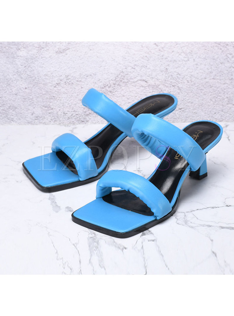 Square Toe High Heel Two-strap Slippers