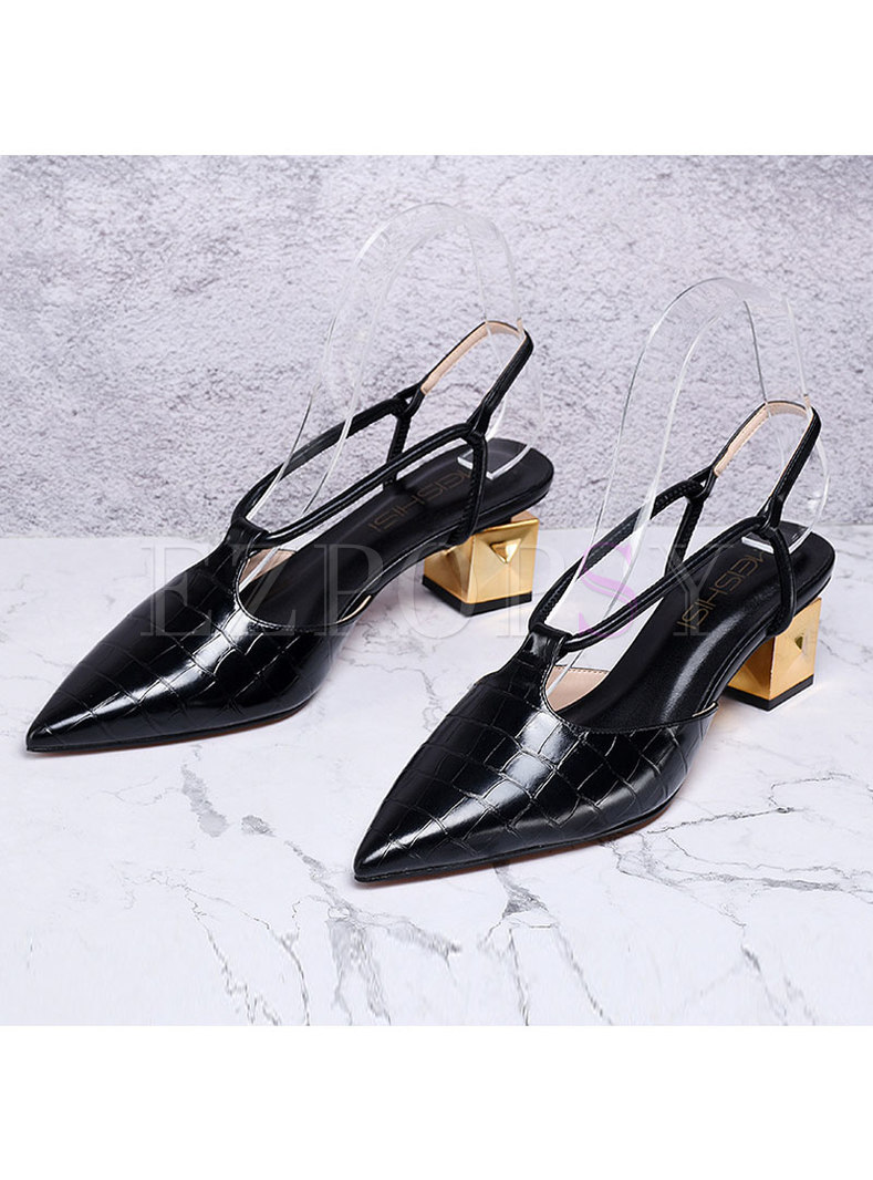 Black Pointed Toe Chunky Heel Sandals