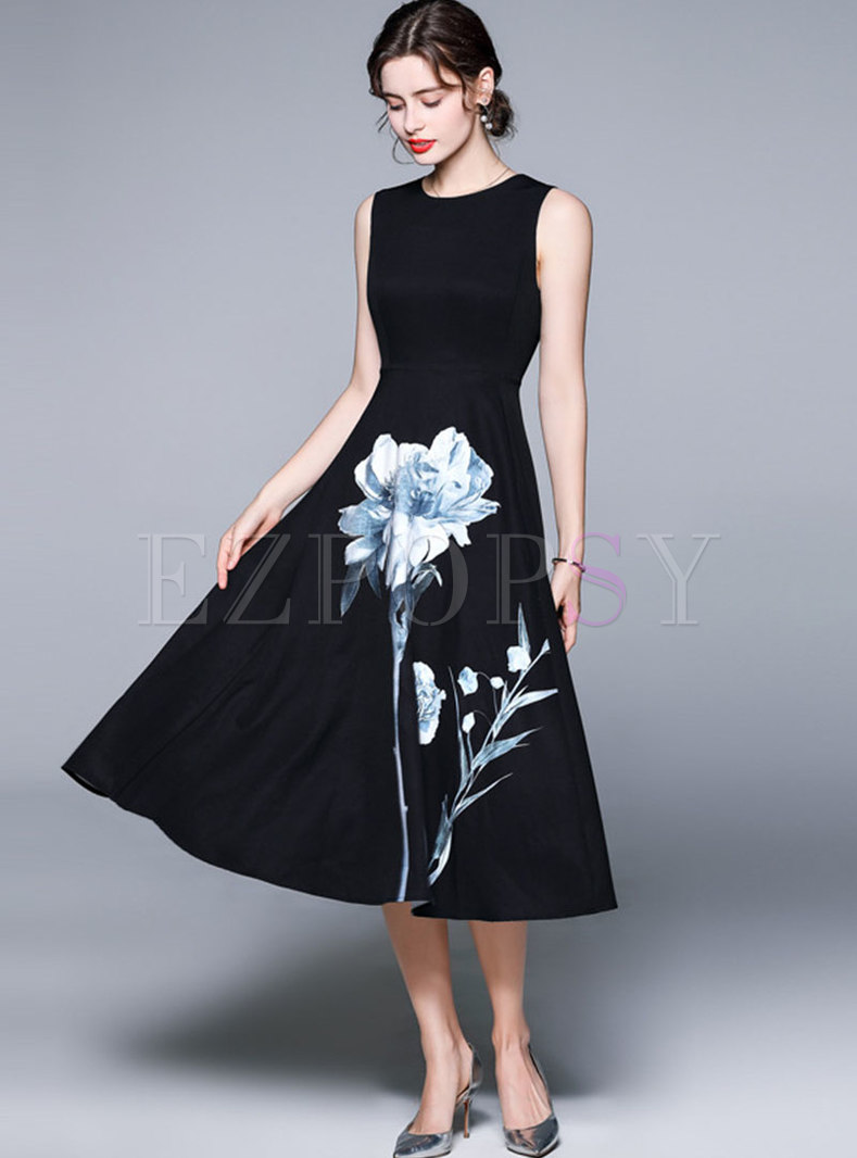 Dresses | Maxi Dresses | Black Sleeveless Print A Line Maxi Dress