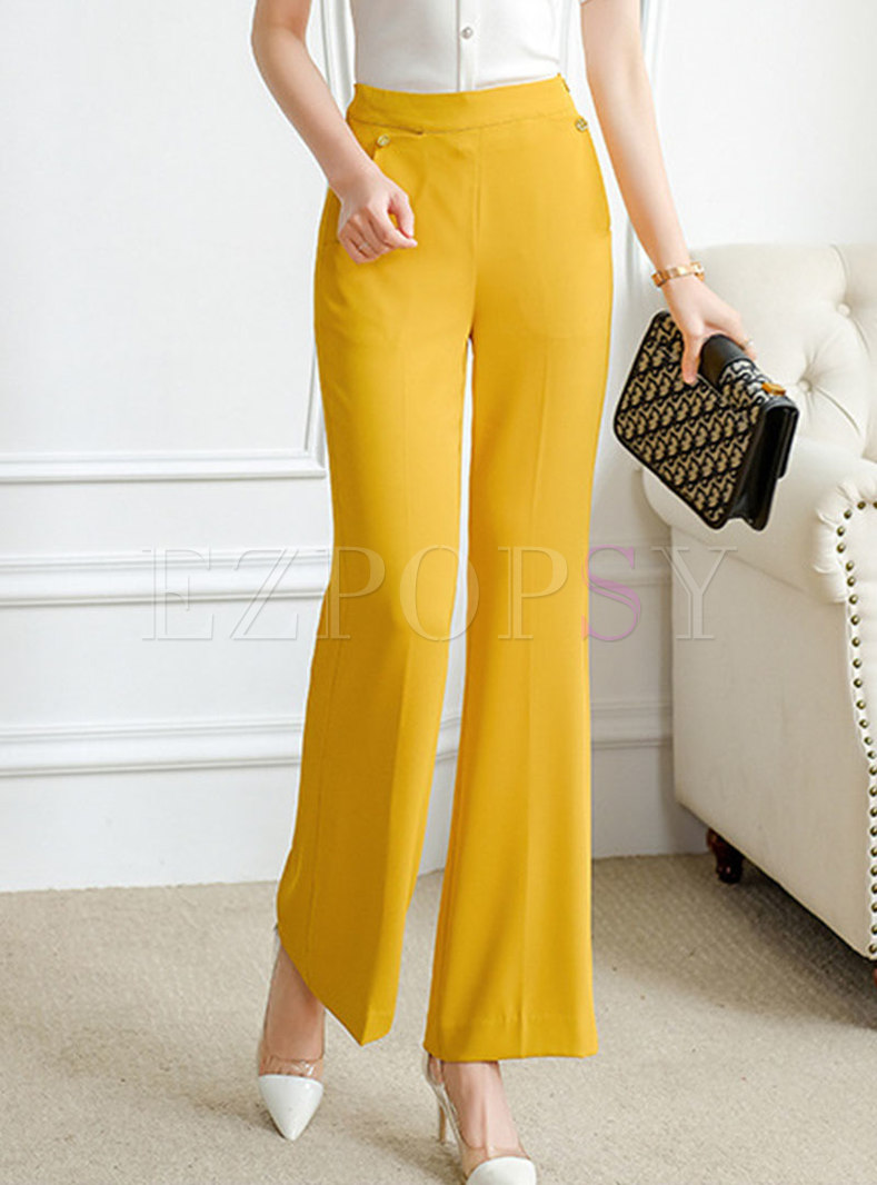 Solid Casual High Waisted Flare Pants