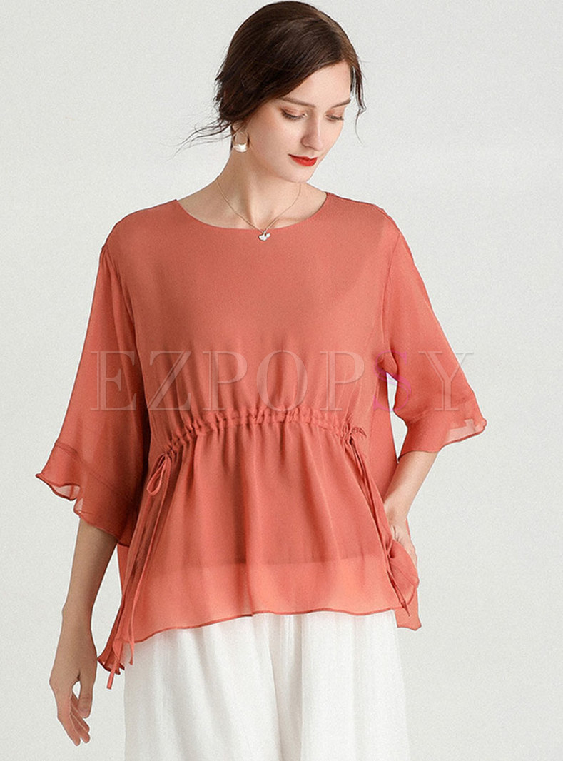 Plus Size Flare Sleeve Pullover Loose T-shirt