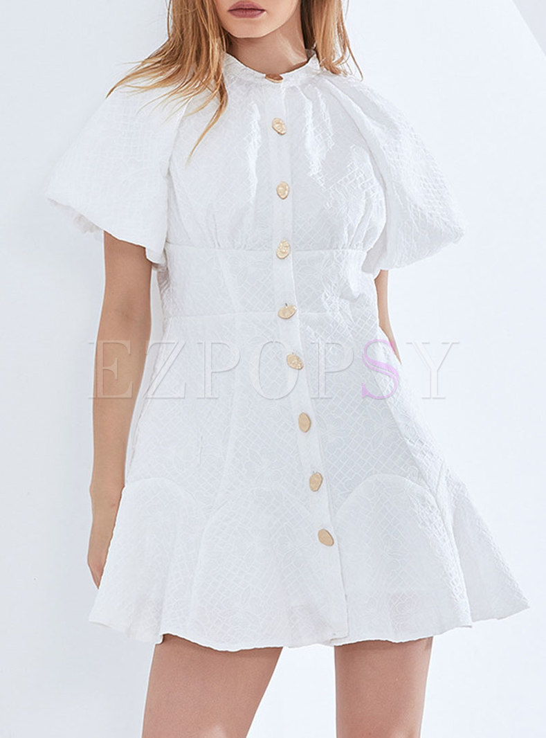 White Flare Sleeve A Line Mini Skater Dress