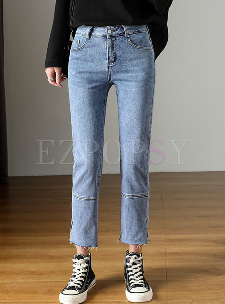 Light Blue High Waisted Straight Cropped Jeans