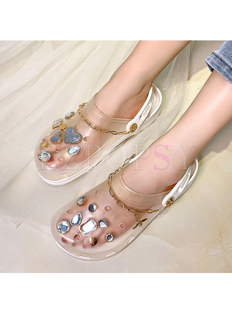 Rounded Toe Cute Rhinestone Transparent Slippers