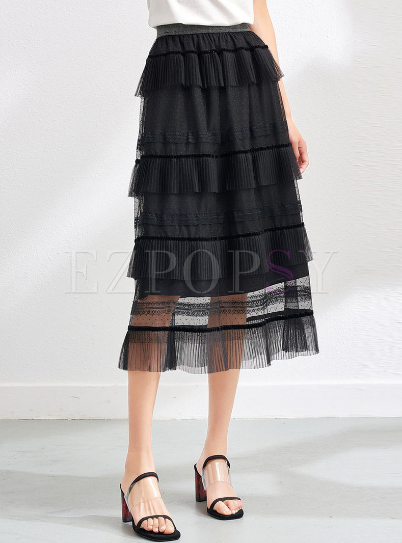 Black Soft Mesh Layer Skirt