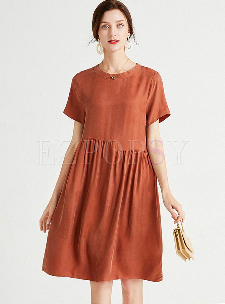 Casual Plus Size Shirred Knee-length Shift Dress