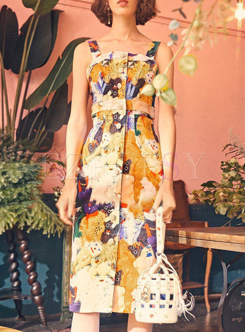 Boho Sleeveless Print Bodycon Midi Dress