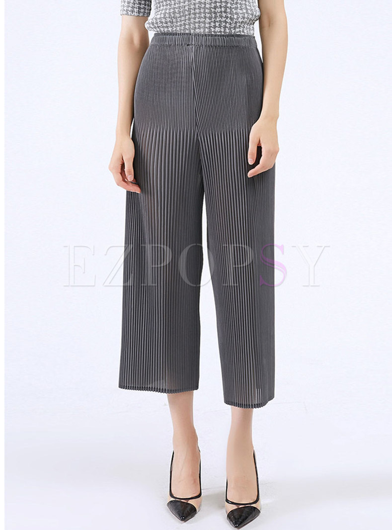 High Waisted Pleated Wide Leg Cropped Pants