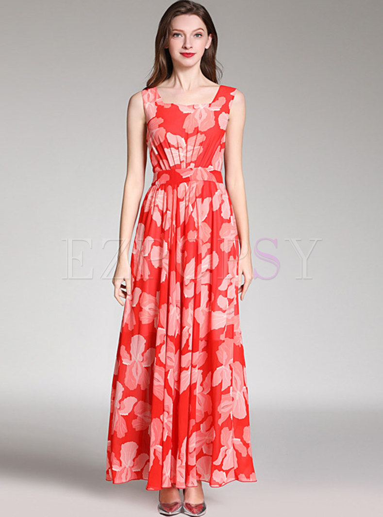 Dresses | Maxi Dresses | Red Sleeveless Empire Waist Chiffon Maxi Dress