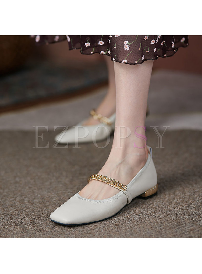 Square Toe Chain Embellished Daily Loafers