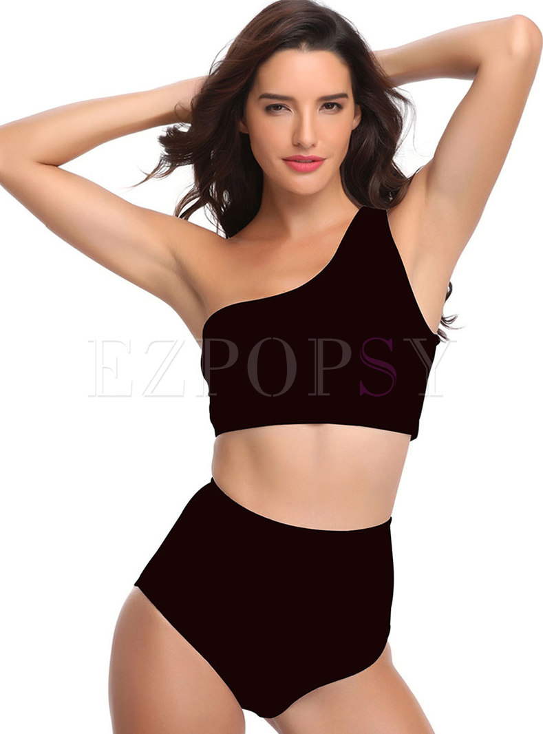 Sexy One Shoulder High Waisted Tankini