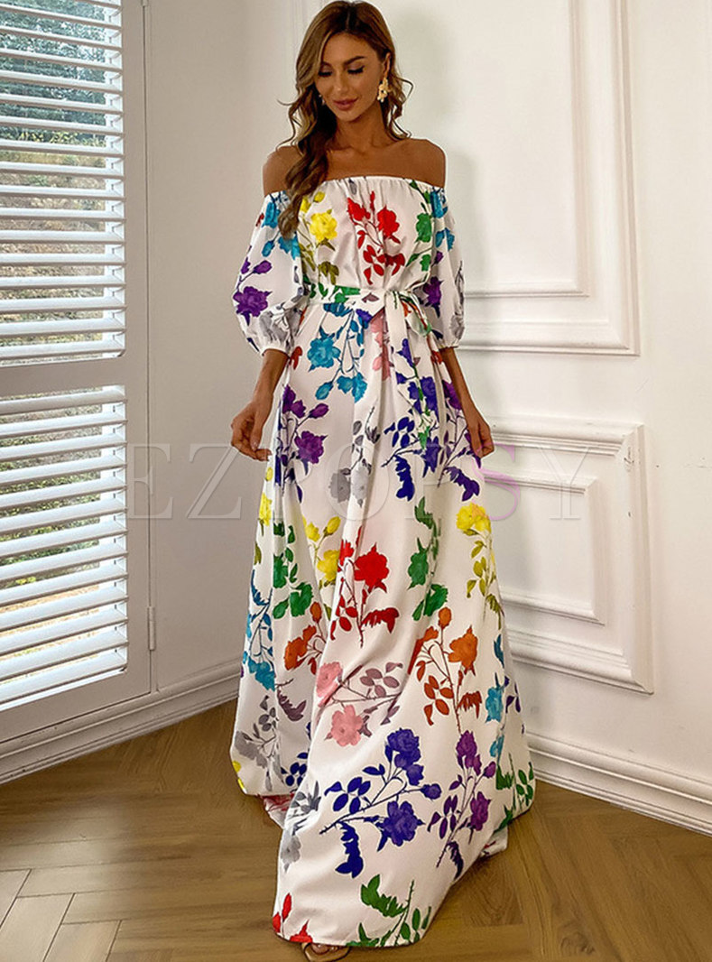 Multi Off-the-shoulder Wrap Print Maxi Dress