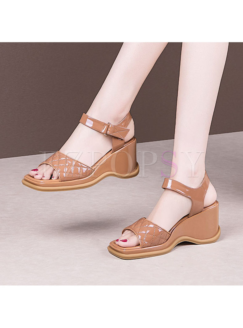 Casual Square Toe Velcro Wedge Sandals